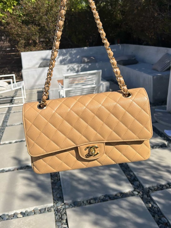 CHANEL Handbags - 🦄 Vintage Chanel Classic Flap Dark Beige Caviar 24K Gold Hardware